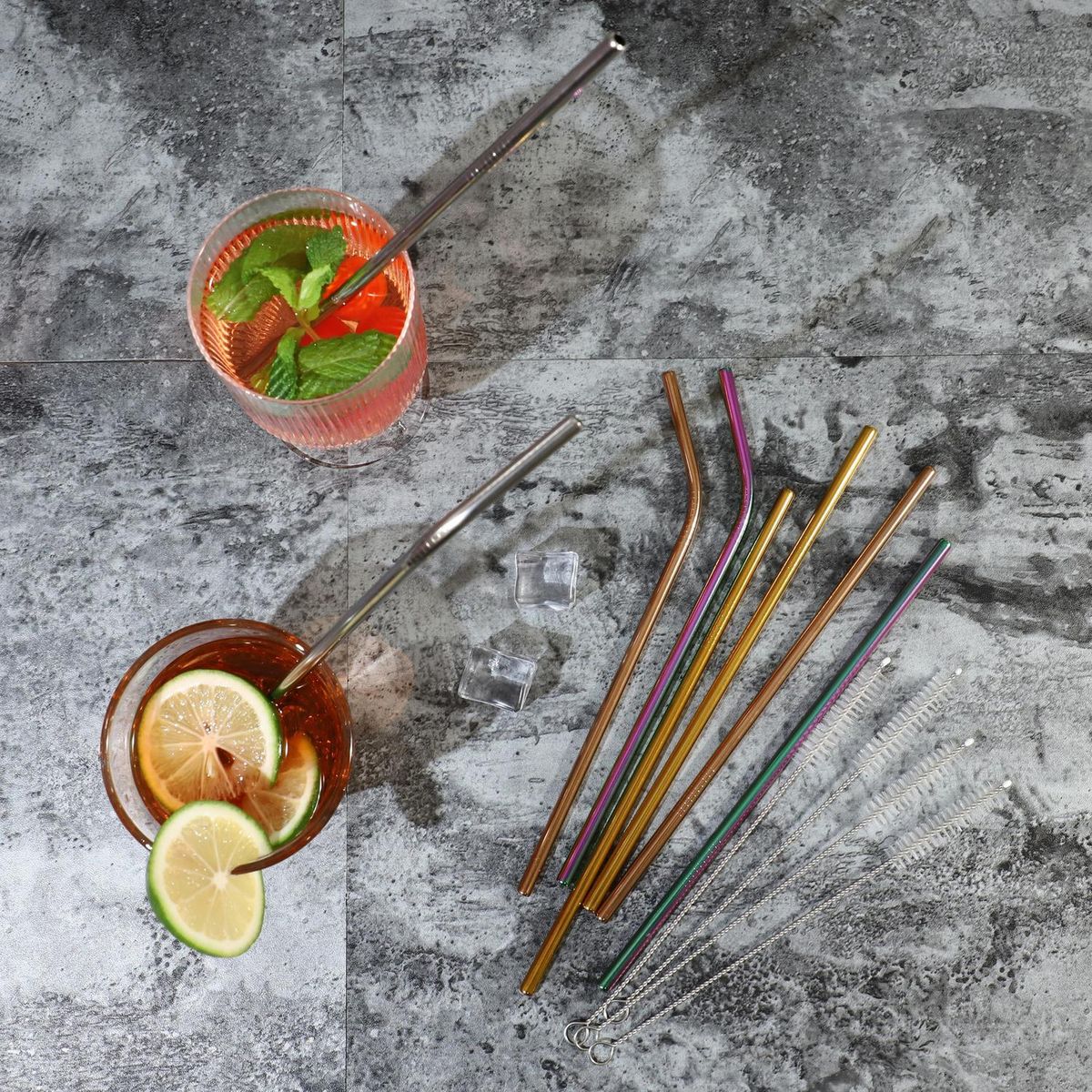 JUST HOME COLLECTION - Set 8 pajitas acero inoxidable + 4 cepillos