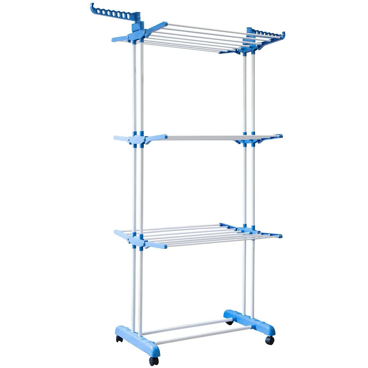 KLEINE WOLKE - Tendedero de Ropa Torre 3 Niveles Plegable Acero 64x73x173 cm Blanco/Celeste