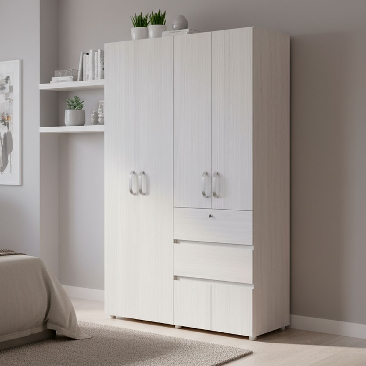 JUST HOME COLLECTION - Clóset Niebla 4 Puerta(s) 2 Cajón(es) 1 Repisa(s) 120x200x50 cm Blanco