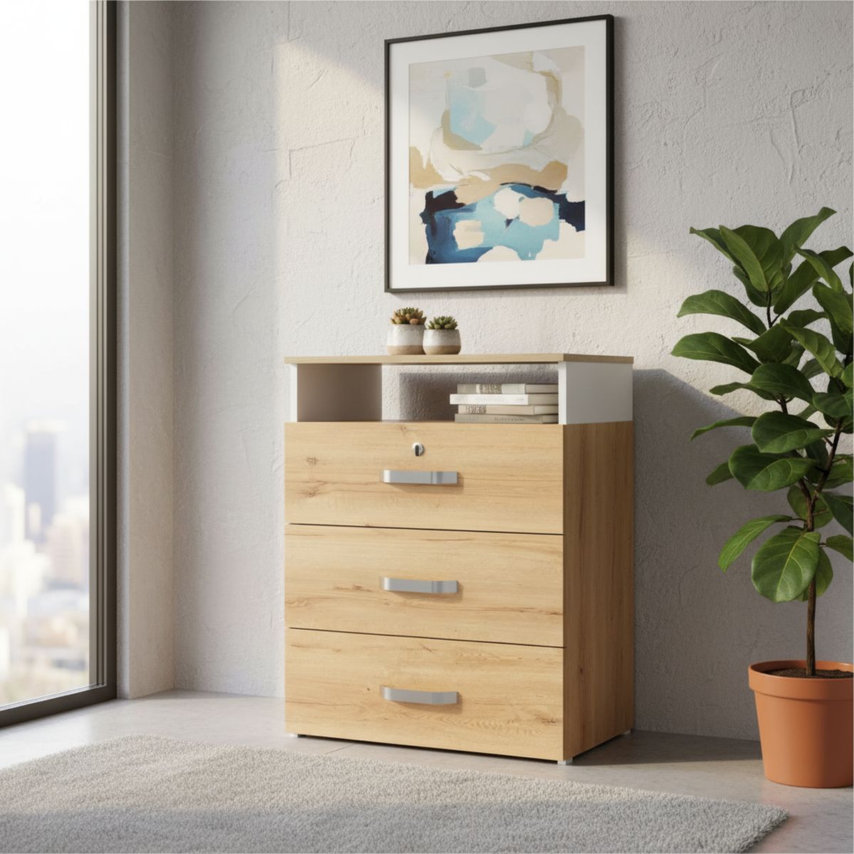 JUST HOME COLLECTION - Cómoda 3 Cajón(es) Duna 60x80x36.3 cm Blanco