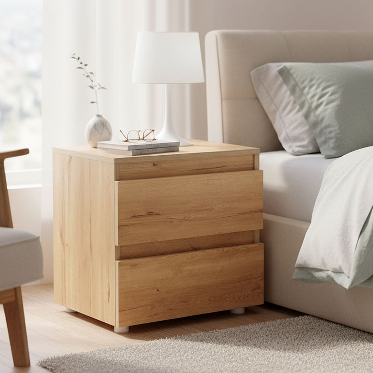 JUST HOME COLLECTION - Velador 2 Cajón(es) 45x47.6x33.6 cm Duna-Blanco