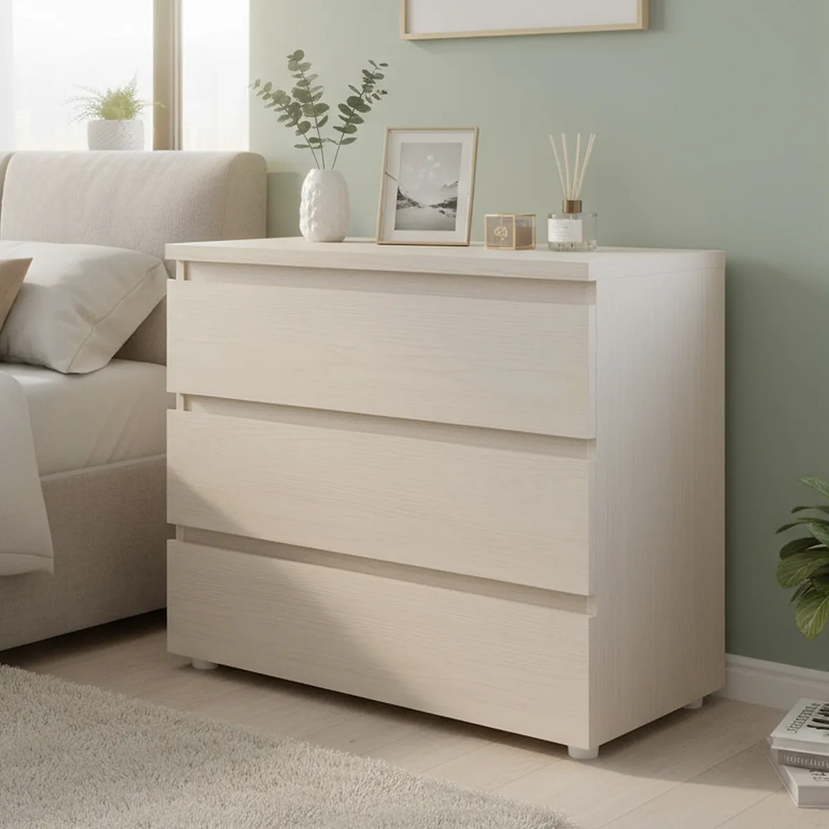 JUST HOME COLLECTION - Cómoda 3 cajones 80x40x70 cm niebla