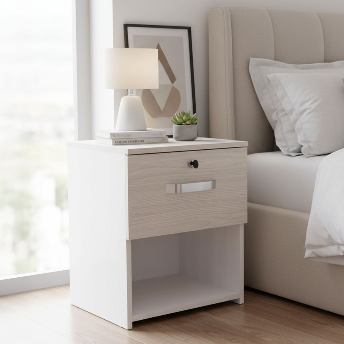 JUST HOME COLLECTION - Velador 1 Cajón(es) Niebla 40x50x35.4 cm Blanco