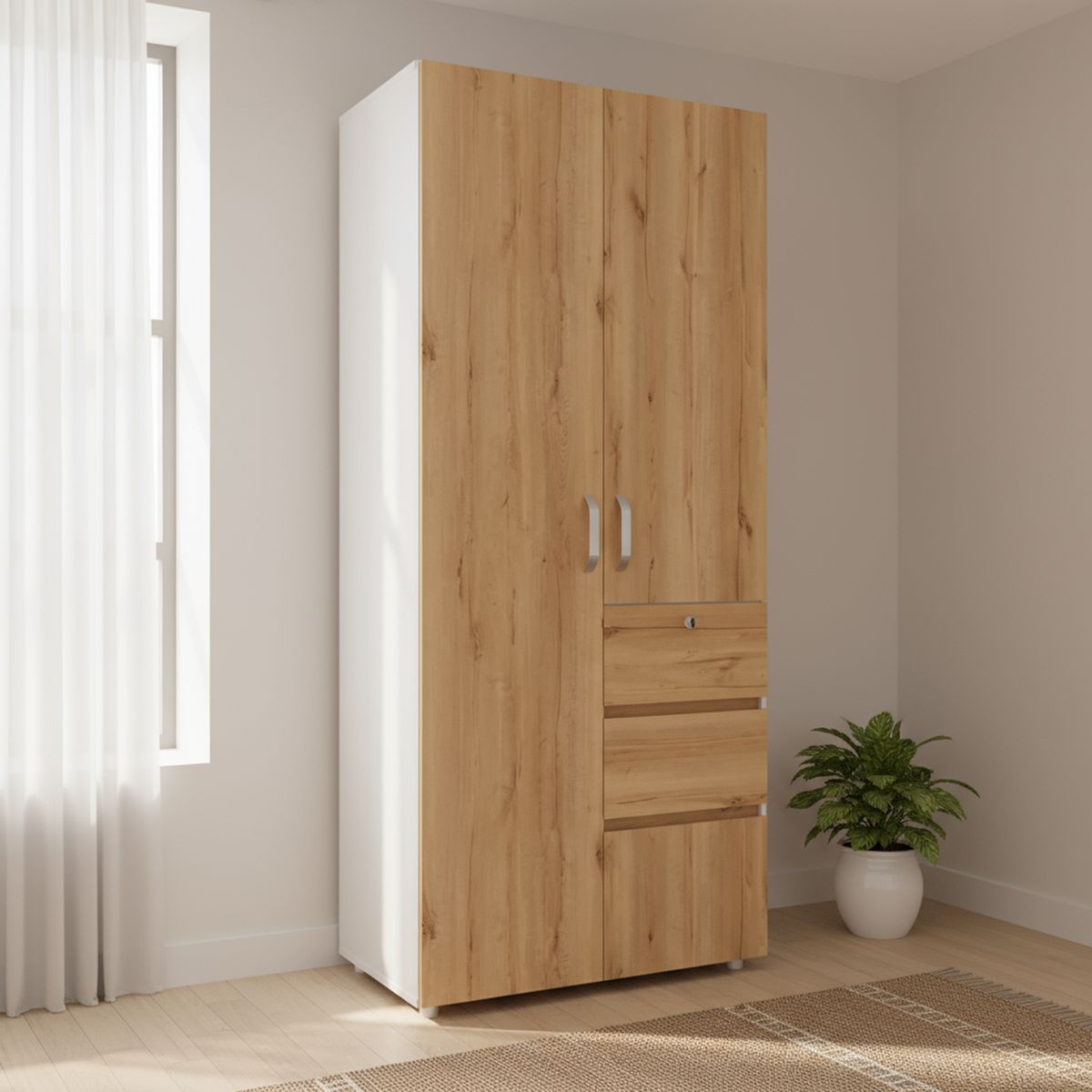 JUST HOME COLLECTION - Clóset Duna 2 Puerta(s) 2 Cajón(es) 3 Repisa(s) 90x200x50 cm Blanco