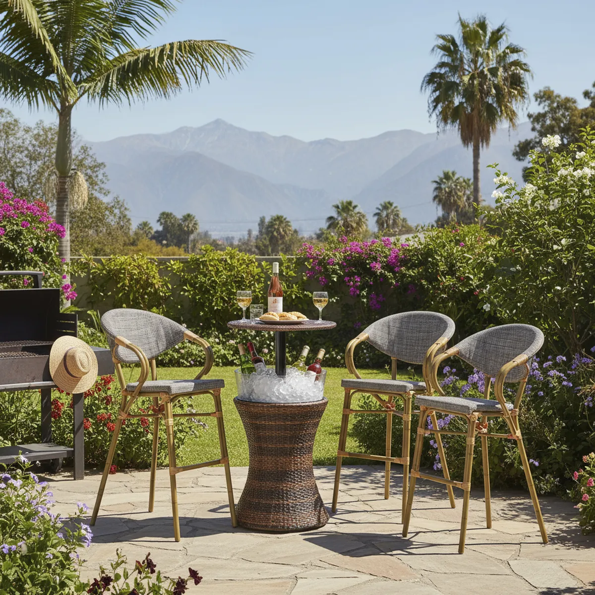 JUST HOME COLLECTION - Silla de Bar para Terraza Aluminio HY-8220W Gris/Madera 115x56x58 cm