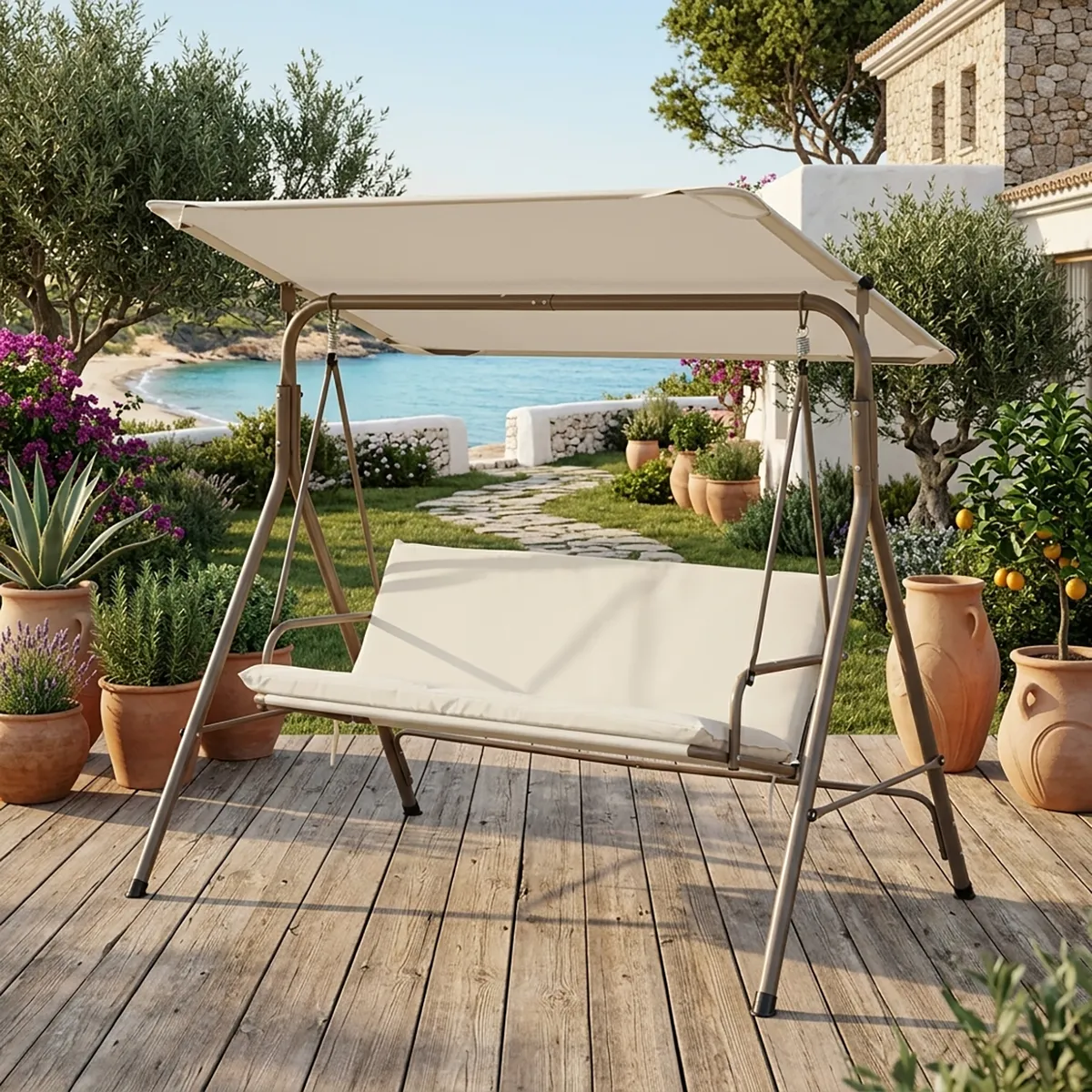 Sillón columpio de terraza 3 personas taupe, marca JUST HOME COLLECTION - Foto Principal