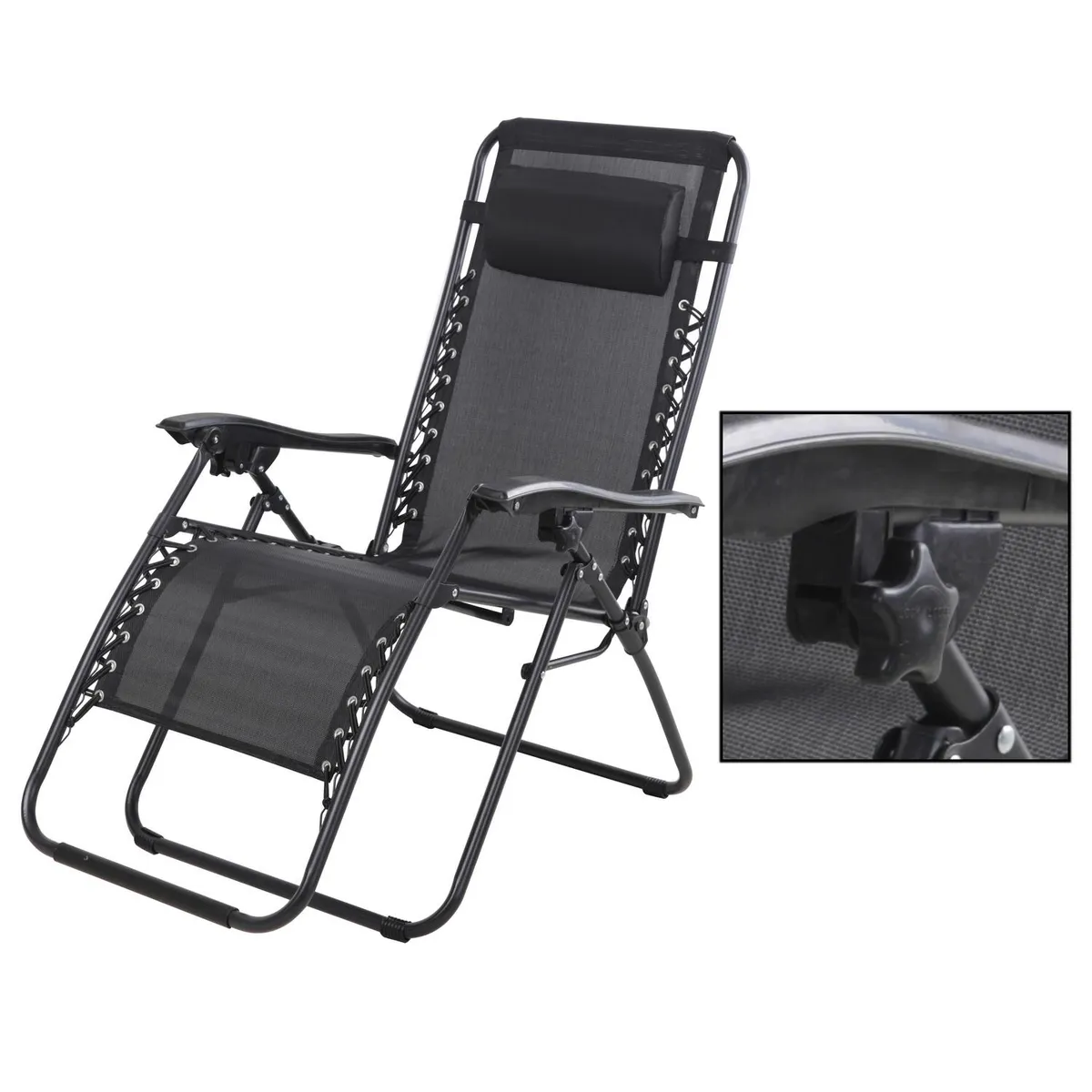 KLIMBER - Silla Plegable Inclinable 64x108.5x176 cm Negro