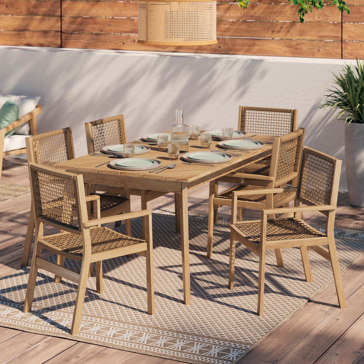 JUST HOME COLLECTION - Juego de Terraza Comedor Madera 6 Personas Natural