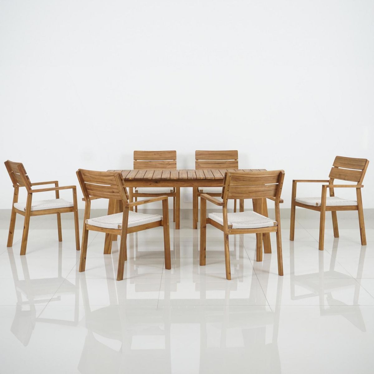 JUST HOME COLLECTION - Juego de Terraza Comedor Madera 6 Personas Natural