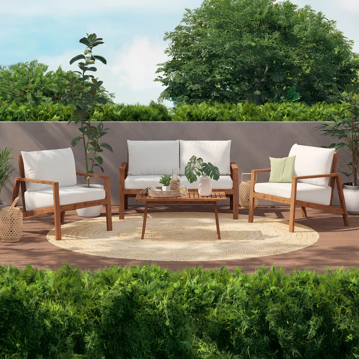 JUST HOME COLLECTION - Juego de Living de Terraza 4 Personas Madera