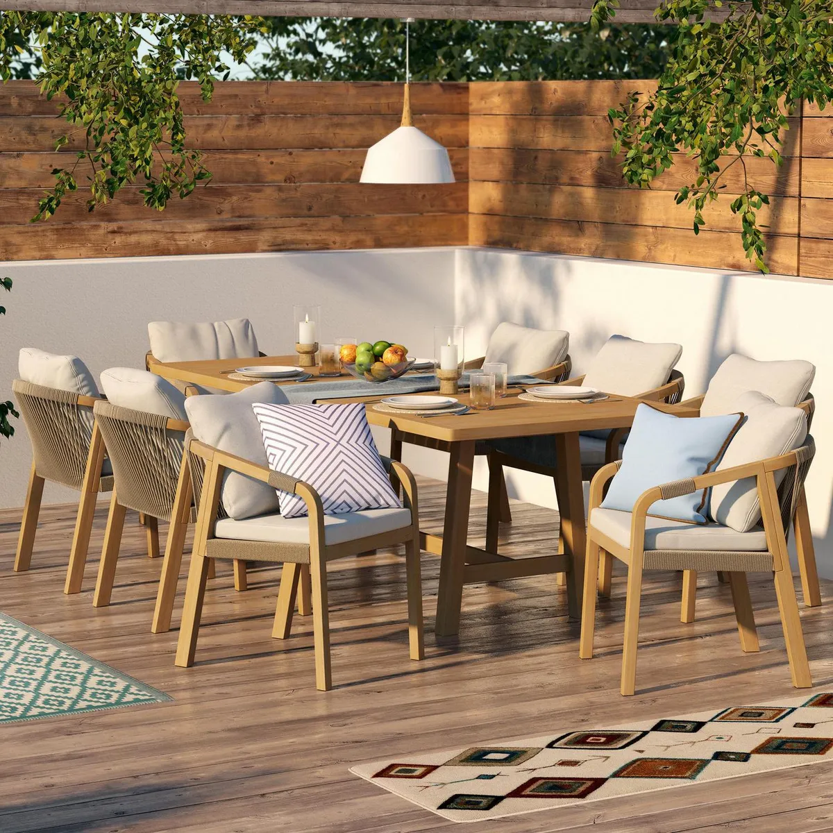 JUST HOME COLLECTION - Juego de Terraza Comedor Lucca 8 Personas Natural