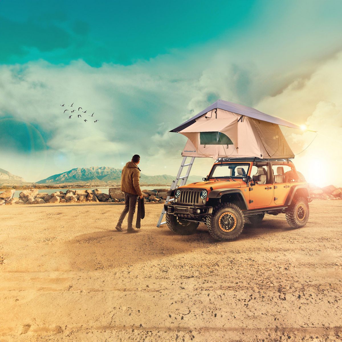 KLIMBER - Carpa para Techo de Auto TCATEN281 2 Personas Beige/Gris