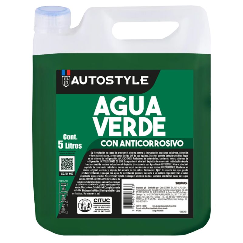AUTOSTYLE - Agua verde 5 litros
