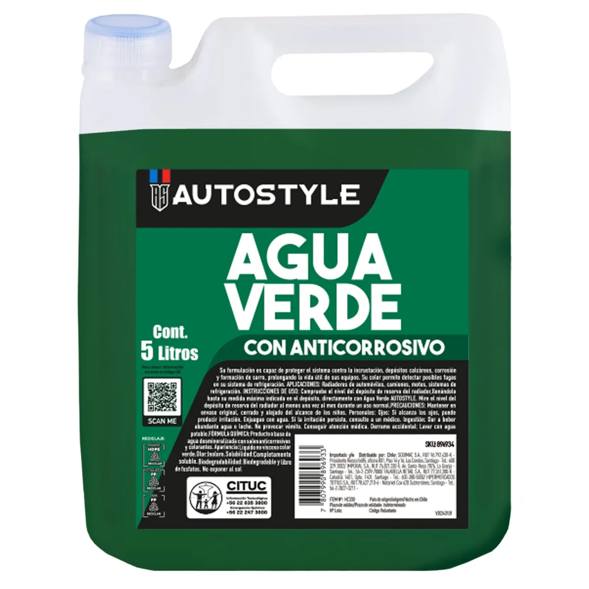 AUTOSTYLE - Agua Refrigerante Autostyle 5 Litros Anticorrosiva para Radiador