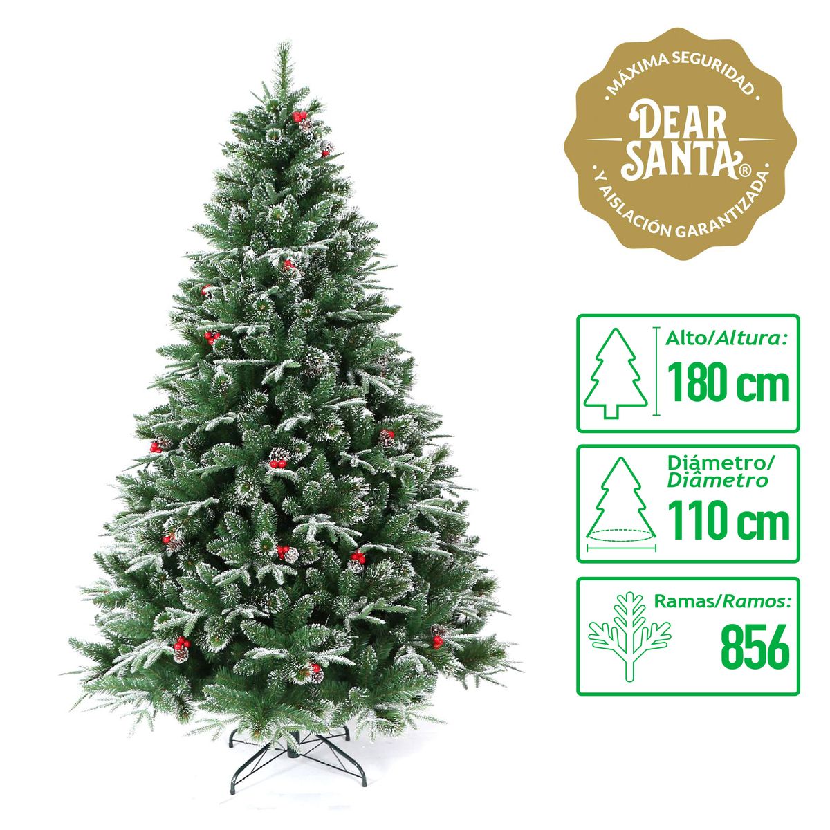 DEAR SANTA - Árbol de Navidad 856 Ramas 110 x 180 cm Verde