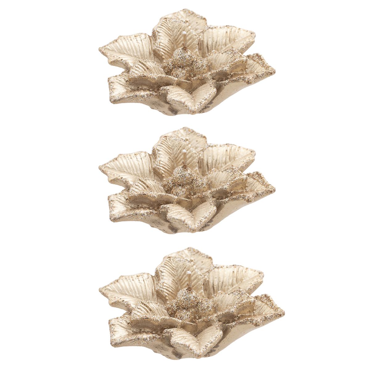 DEAR SANTA - Velas Navidad Ponsettia Doradas 3 Piezas