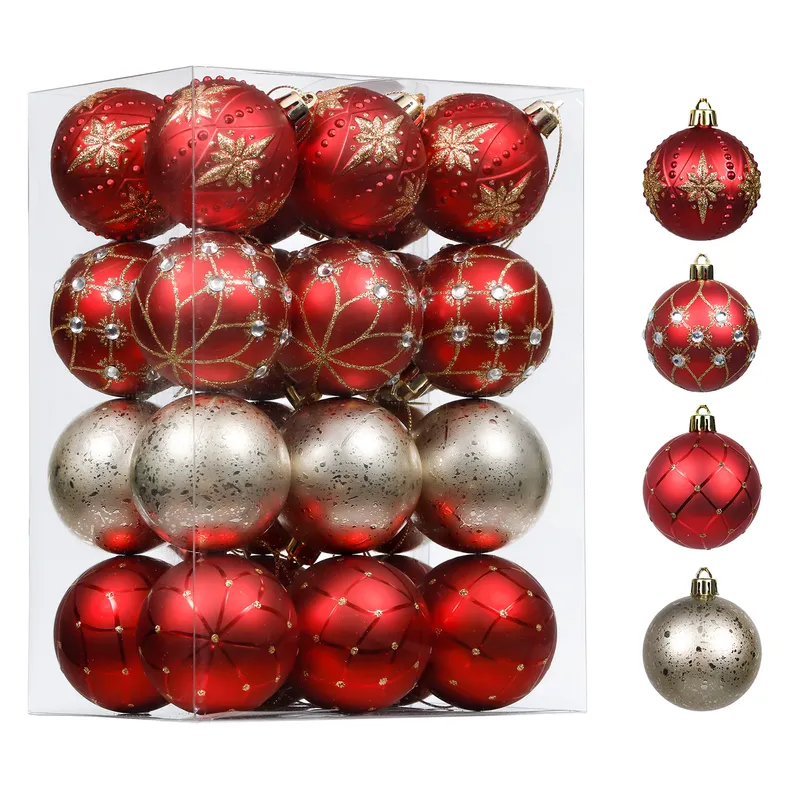 DEAR SANTA - Set 24 esferas rojo dorado 6cm