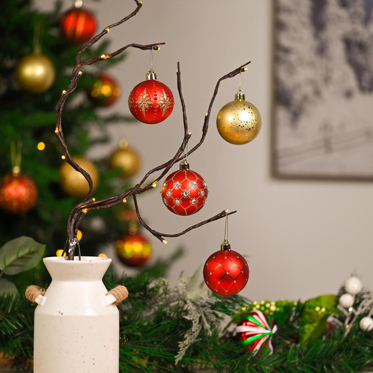 DEAR SANTA - Set 24 esferas rojo dorado 6cm