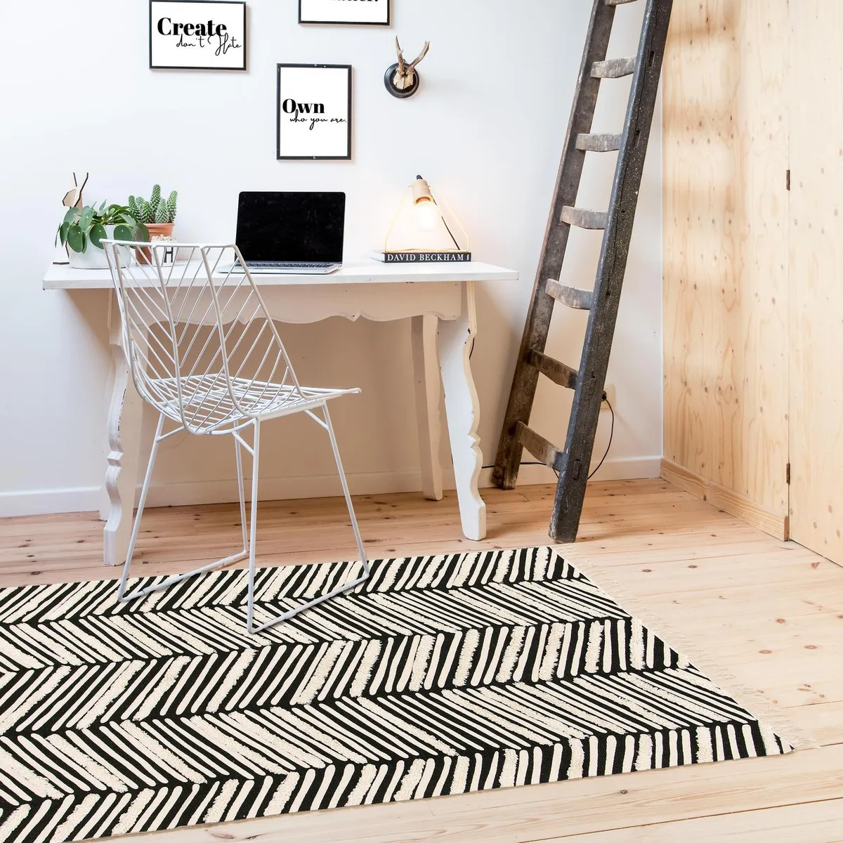 JUST HOME COLLECTION - Alfombra Jacky 120x170 cm Algodón blanco y negro