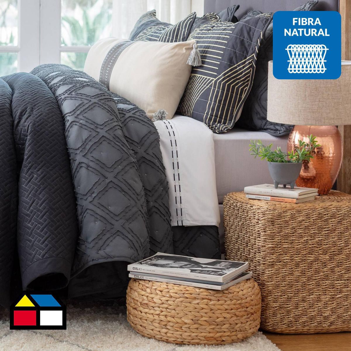 JUST HOME COLLECTION - Pouf cuadrado jacinto agua 40x40