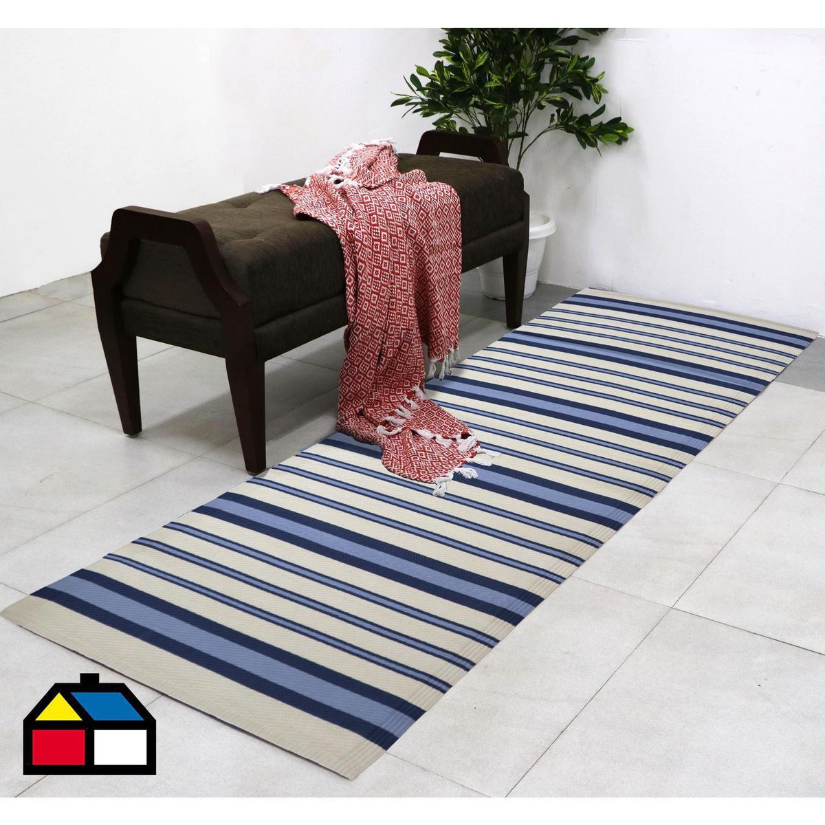 JUST HOME COLLECTION - Alfombra Terraza Happy Summer 80x230 cm Polipropileno Azul/Blanco