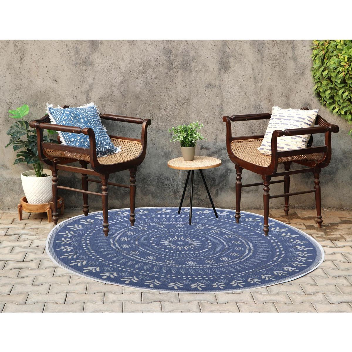 JUST HOME COLLECTION - Alfombra Terraza Happy Summer 180x180 cm Polipropileno Azul/Celeste/Blanco