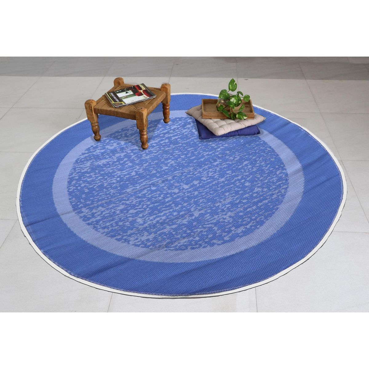 JUST HOME COLLECTION - Alfombra Terraza Cásico 180x180 cm Polipropileno Azul/Celeste