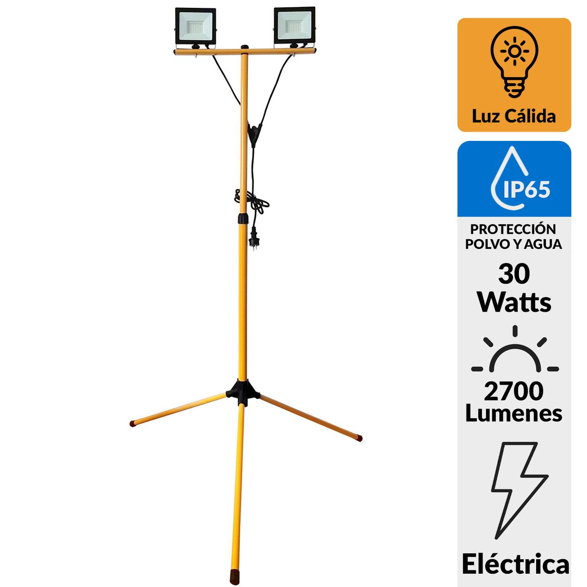 HALUX - Tripode Led 2 Luces 30 W IP 65 2700 lm Luz Cálida