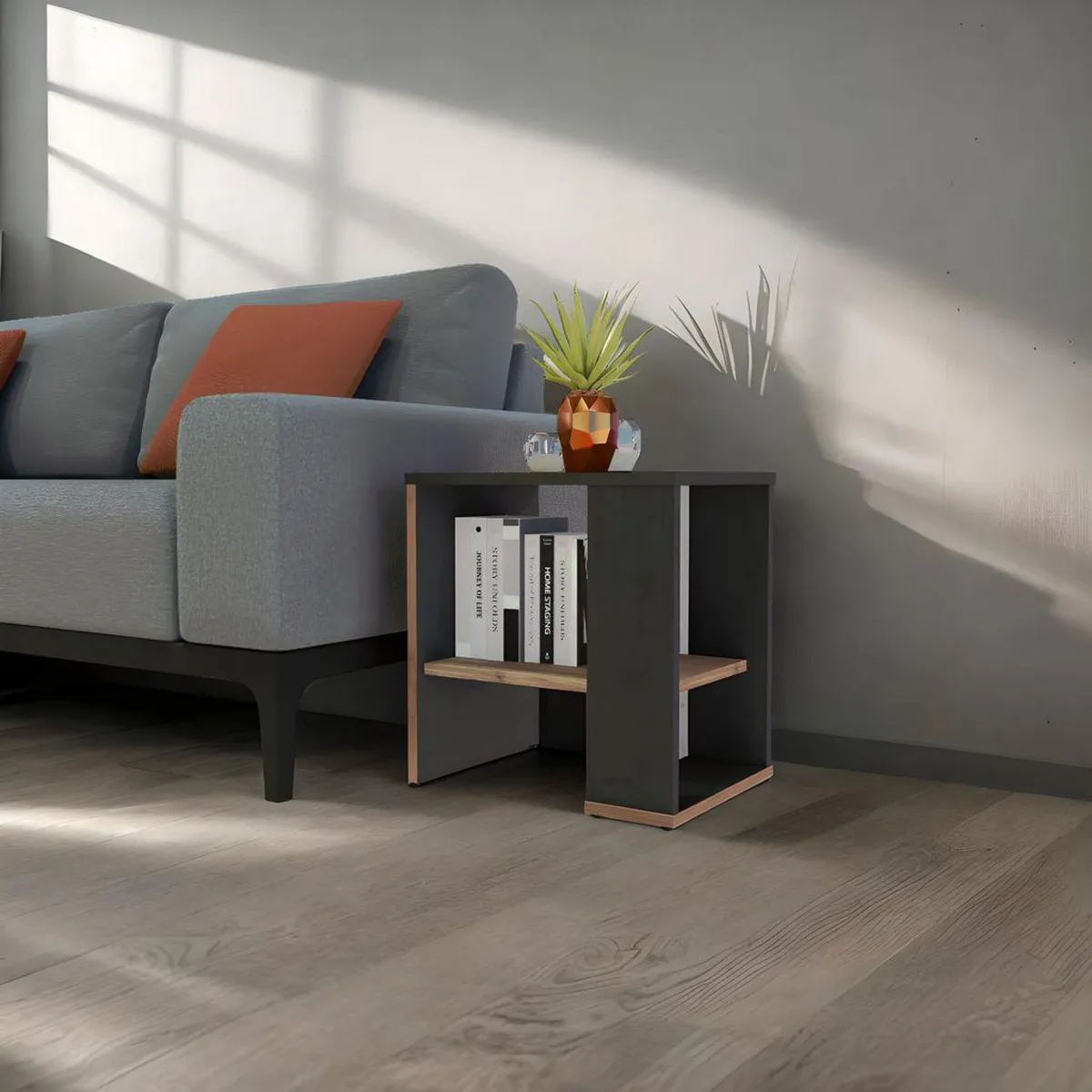 JUST HOME COLLECTION - Mesa auxiliar Covalt Negro y Madera 40x30x42 cm