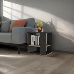 JUST HOME COLLECTION - Mesa auxiliar Covalt Negro y Madera 40x30x42 cm