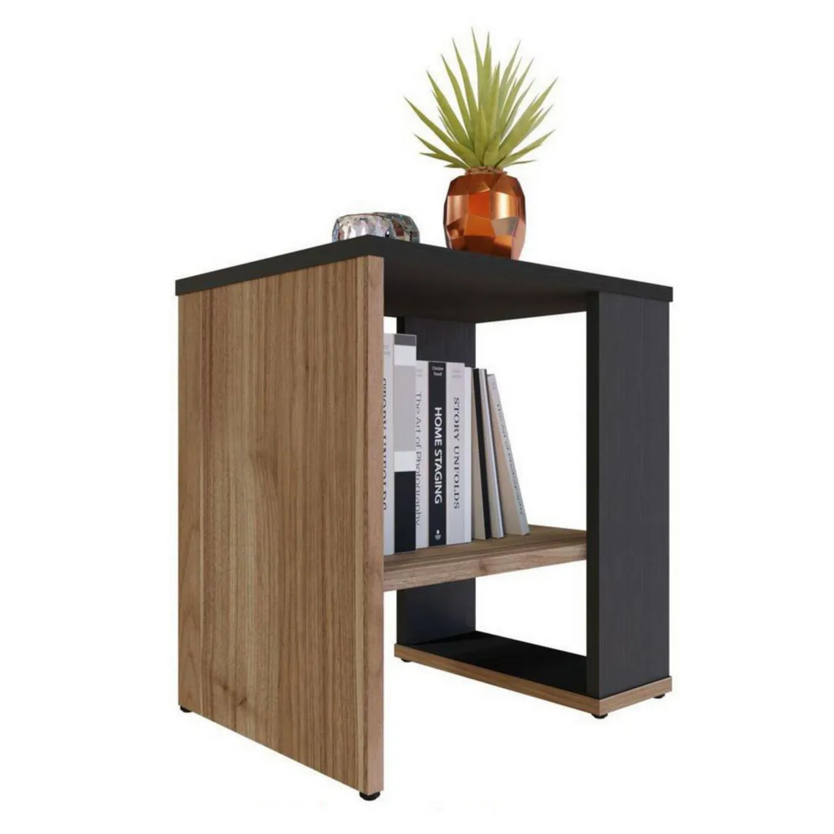 JUST HOME COLLECTION - Mesa auxiliar Covalt Negro y Madera 40x30x42 cm