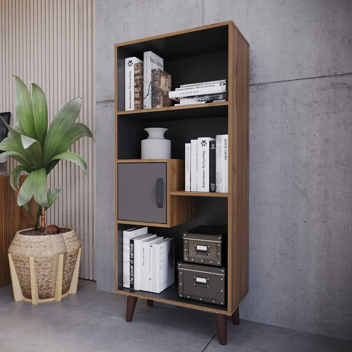 JUST HOME COLLECTION - Librero Chelsea Melamina 4 Nivel(es) 60.2x138.9x30 cm Madera/Negro