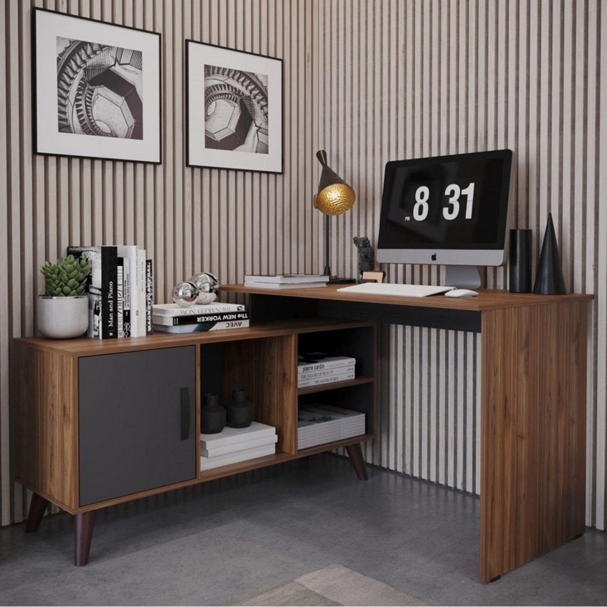 JUST HOME COLLECTION - Escritorio L Chelsea Negro/Madera 120.9x73x121 cm