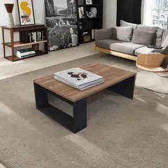 JUST HOME COLLECTION - Mesa de centro COVALT Negro y madera 80x28x53 cm