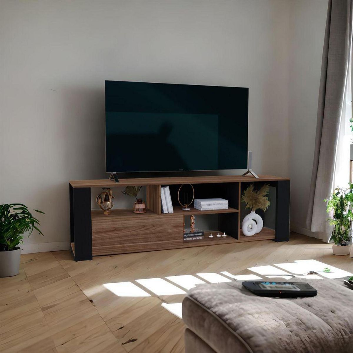 JUST HOME COLLECTION - Mesa TV Covalt Negro y madera 65 " 180x55x42,6 cm