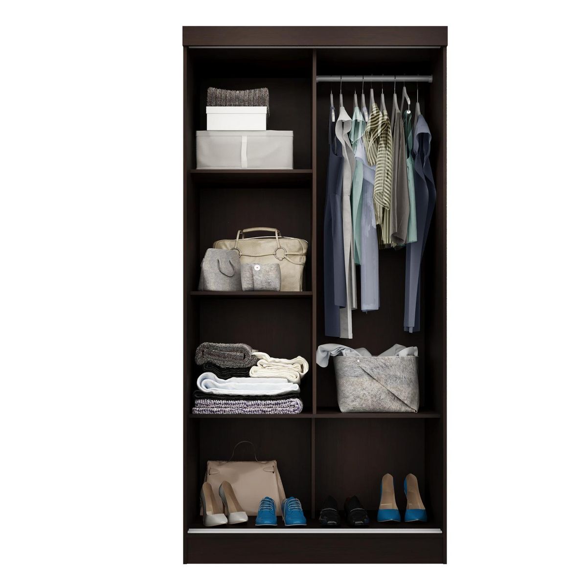 CASA BONITA - Combo Clóset/velador 2 Puerta(s) 4 Cajón(es) 3 Repisa(s) 90x183x49 cm Chocolate