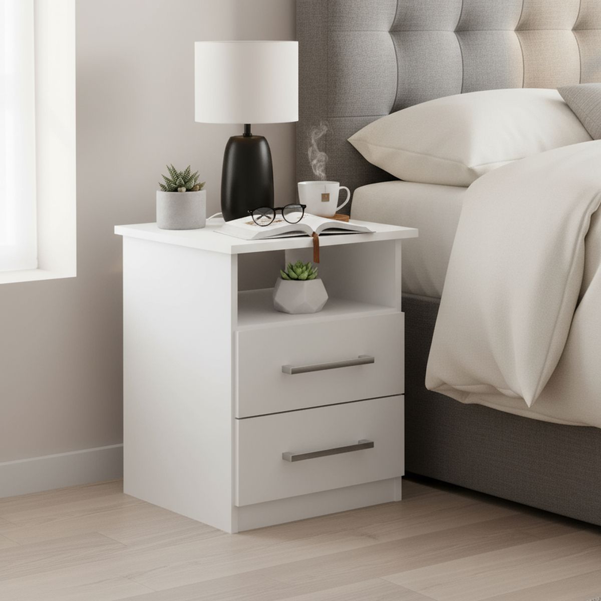 CASA BONITA - Velador 2 Cajón 42x51x36 cm Blanco