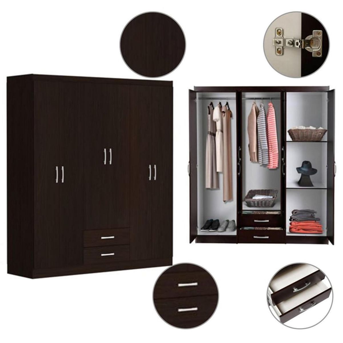 CASA BONITA - Clóset 6 Puerta(s) 2 Cajón(es) 2 Repisa(s) 162x183x47 cm Chocolate