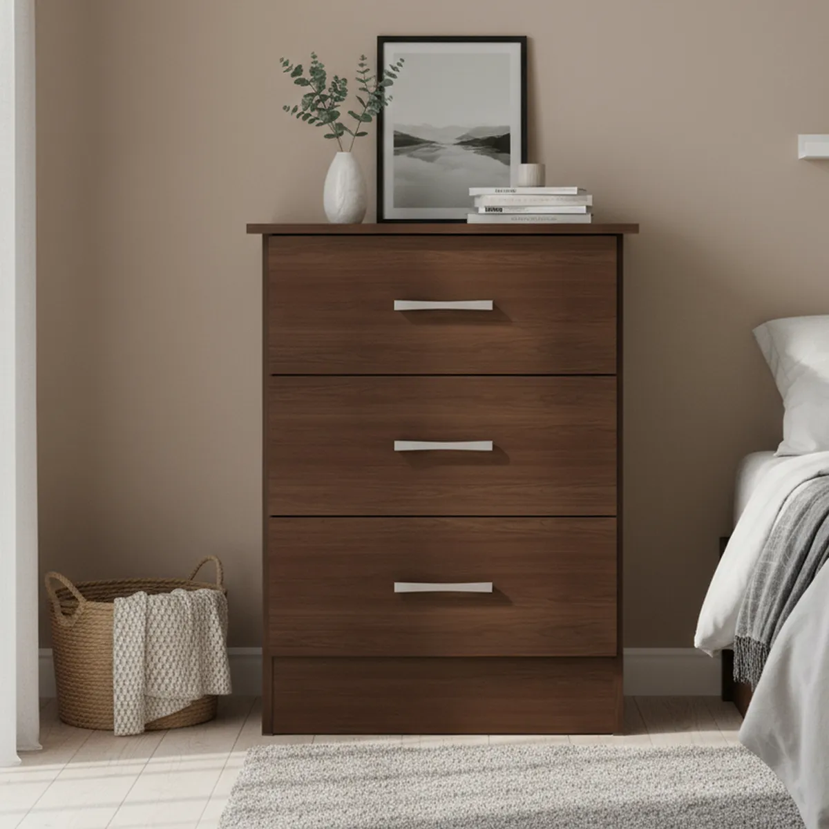 CASA BONITA - Cómoda 3 Cajones 60x78x39 cm Nogal