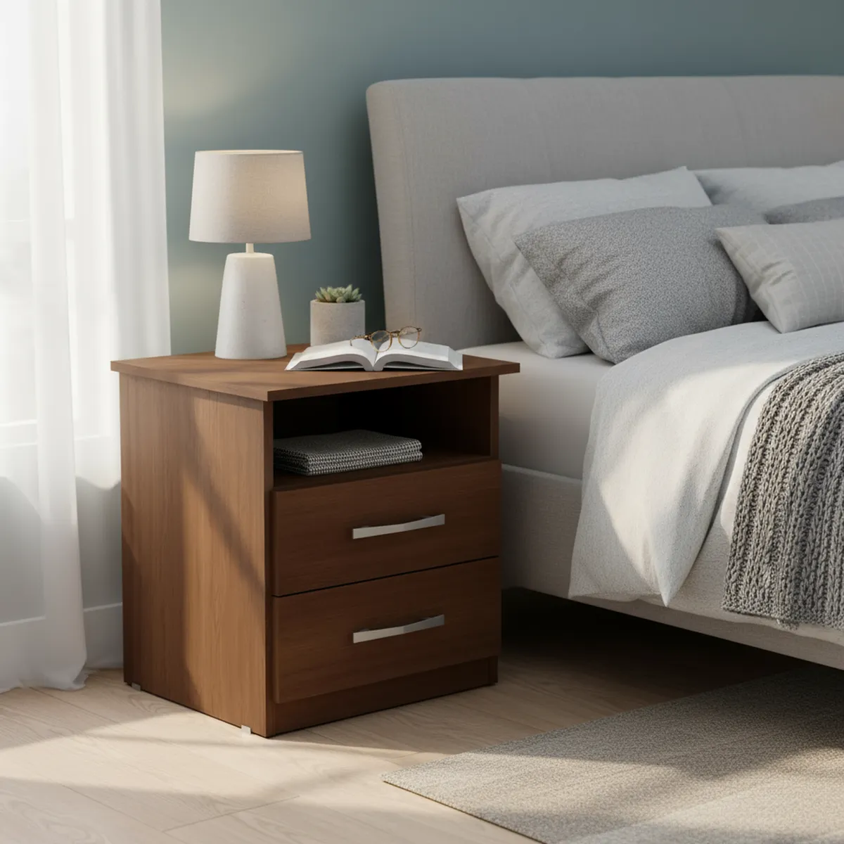 CASA BONITA - Velador 2 Cajón 42x51x36 cm Nogal