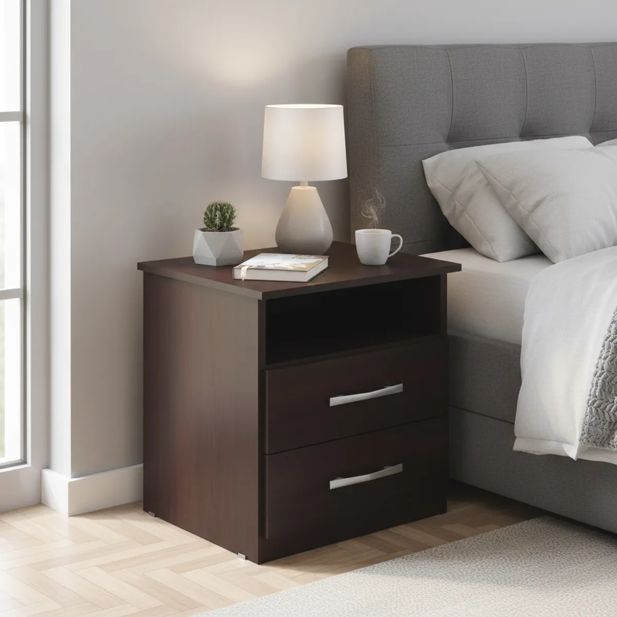 CASA BONITA - Velador 2 Cajón 42x51x36 cm Chocolate