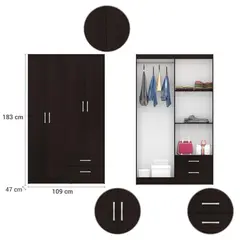 CASA BONITA - Clóset 4 Puerta(s) 2 Cajón(es) 2 Repisa(s) 109x183x47 cm Chocolate