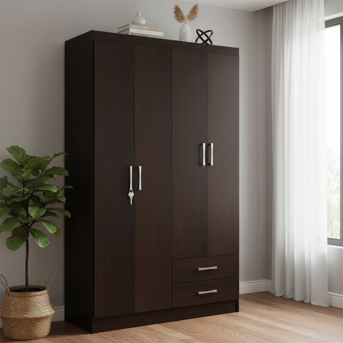 CASA BONITA - Clóset 4 Puerta(s) 2 Cajón(es) 2 Repisa(s) 109x183x47 cm Chocolate