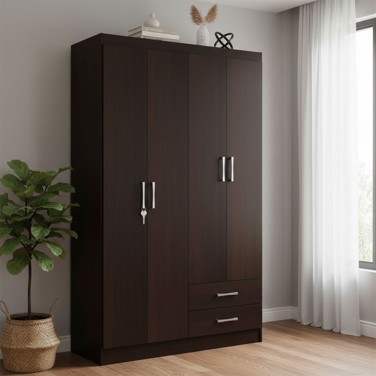 CASA BONITA - Clóset 4 Puerta(s) 2 Cajón(es) 2 Repisa(s) 109x183x47 cm Chocolate