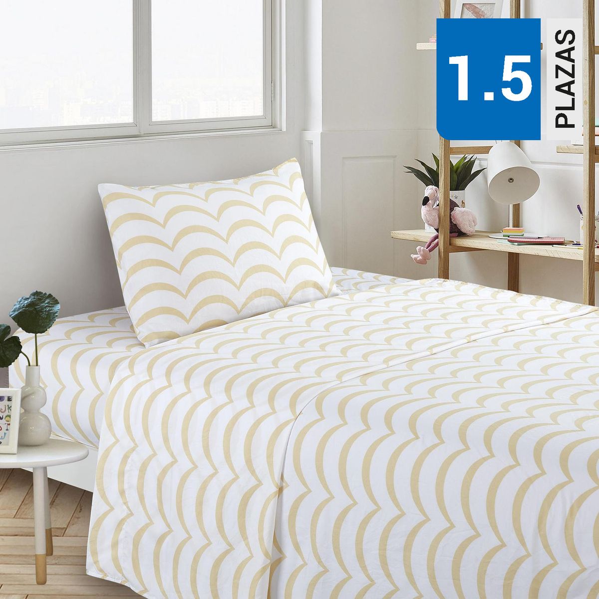 JUST HOME COLLECTION - Set quilt + sábana + cojín boy 1,5 plazas