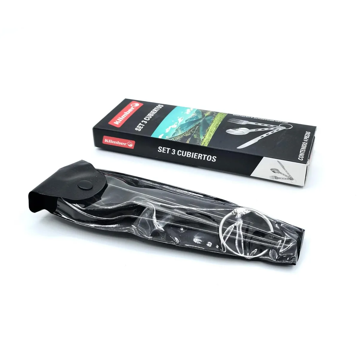 KLIMBER - Juego 3 Cubiertos Camping Acero Inoxidable Plata
