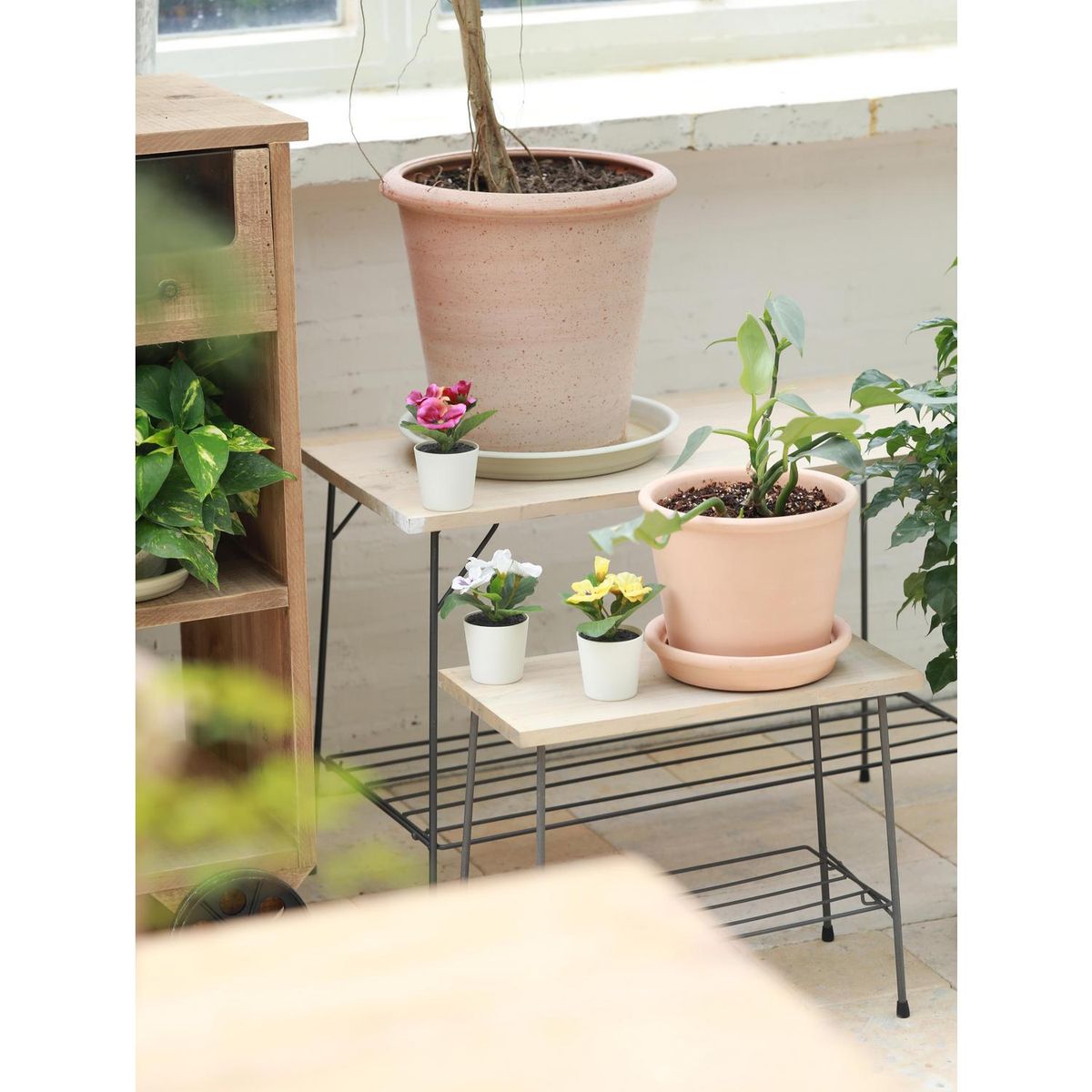 JUST HOME COLLECTION - Set 3 Plantas Artificiales con Flor 12 cm Verde