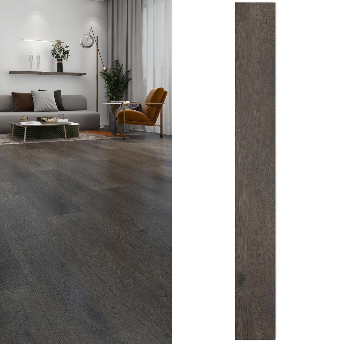 HOLZTEK - SPC Piso Vinílico 4 mm 18.2x152.4 cm MIDNIGHT OAK Gris Oscuro 2.5 m2