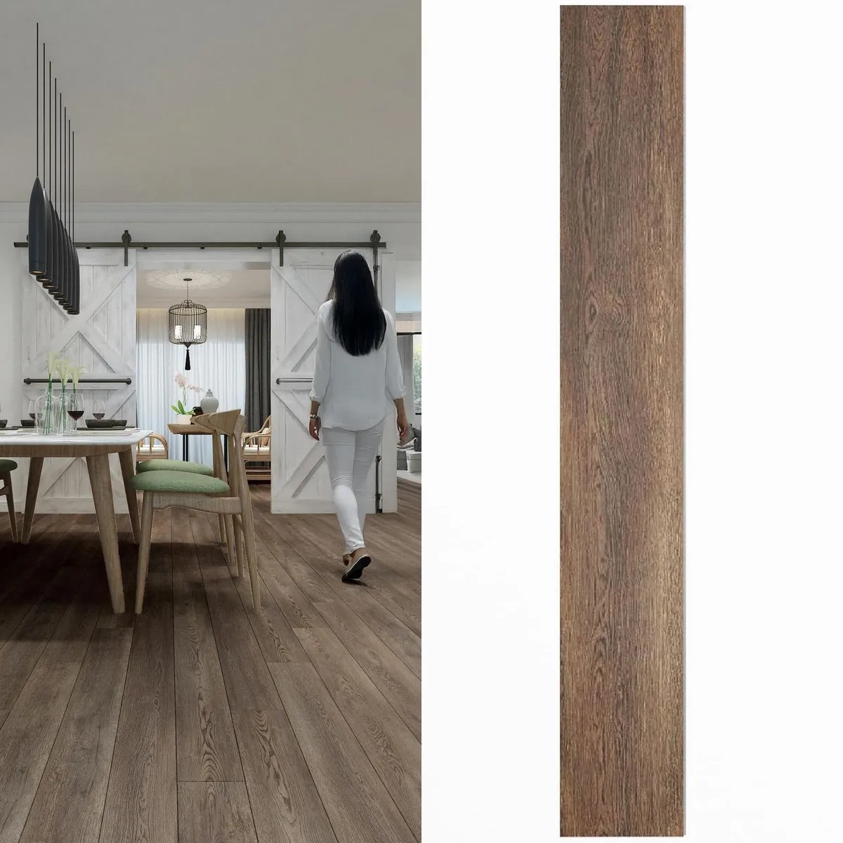 HOLZTEK - SPC Piso Vinílico 4 mm 22.8x152.4 cm EVIAN OAK Café Oscuro 2.43 m2