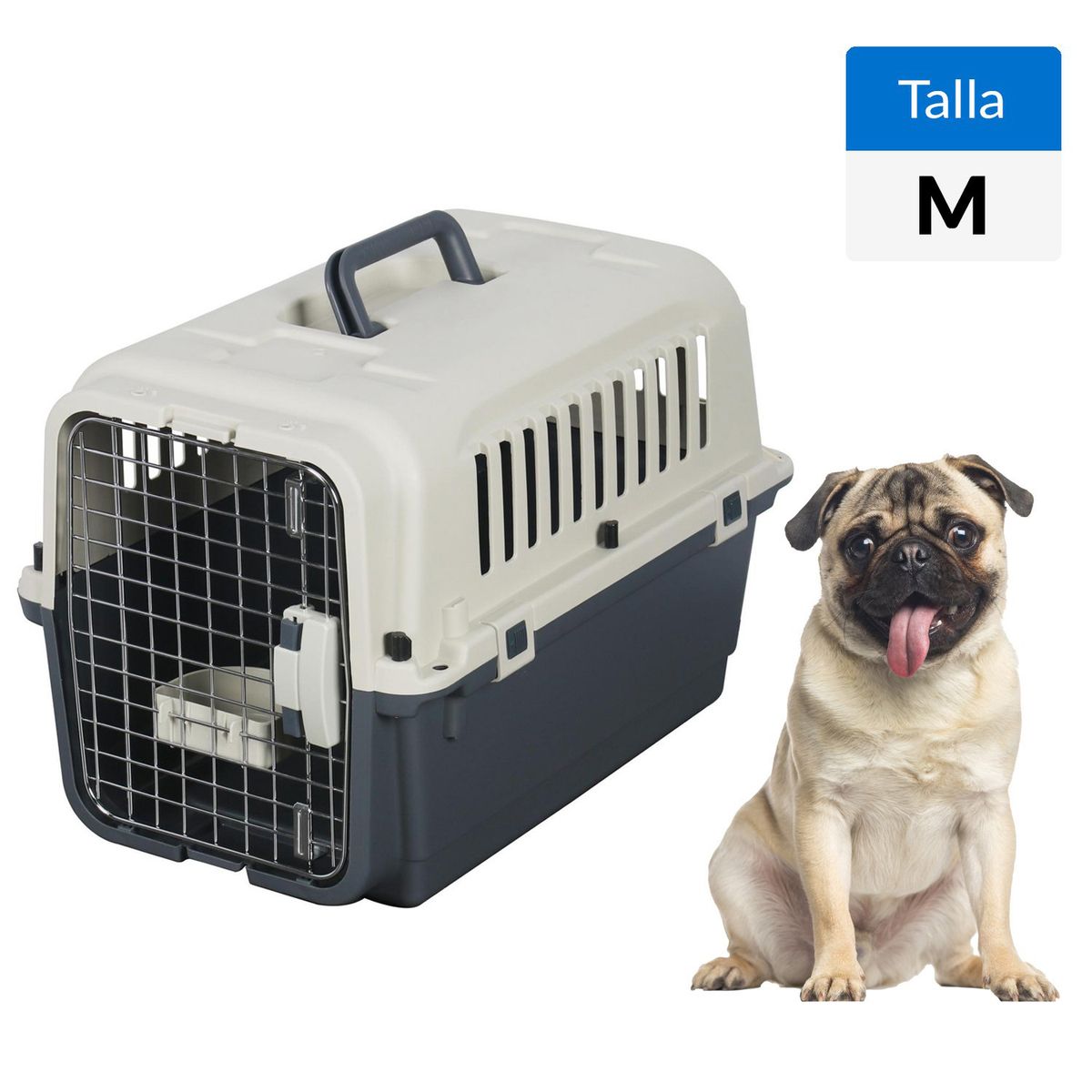 PETIZOOS - Jaula Transporte M para Perro 39x39x60 cm Crema/Negro